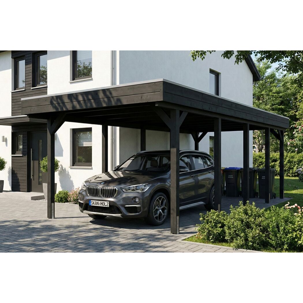 Einzelcarport 'Friesland' anthrazit 320 x 708 cm mit Stahl-Dachplatten