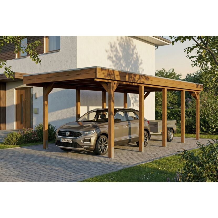 Einzelcarport 'Friesland' nussbaumfarben 320 x 860 cm mit EPDM-Dach