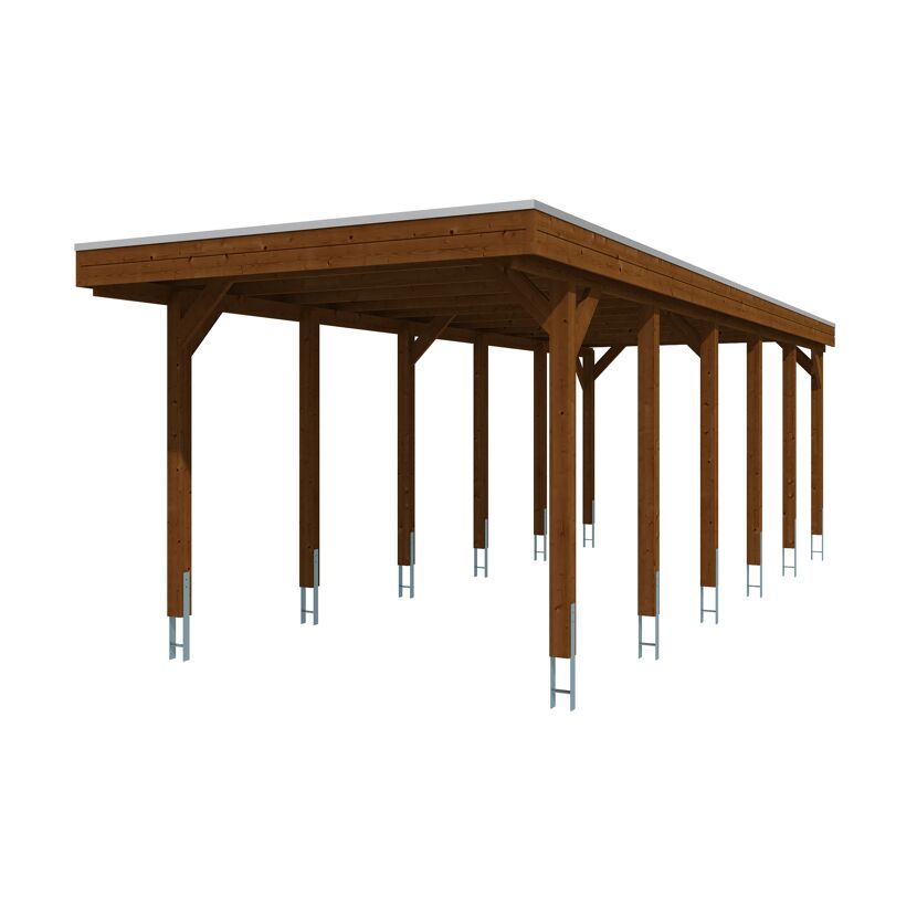 Einzelcarport 'Friesland' nussbaumfarben 320 x 860 cm mit EPDM-Dach