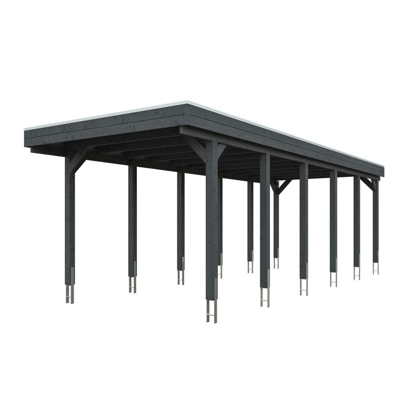 Einzelcarport 'Friesland' schiefergrau 320 x 860 cm mit Stahl-Dachplatten