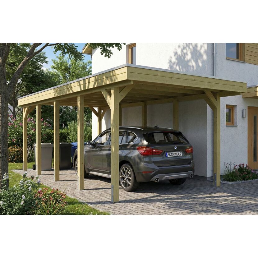 Einzelcarport 'Friesland' grün imprägniert 320 x 708 cm mit EPDM-Dach