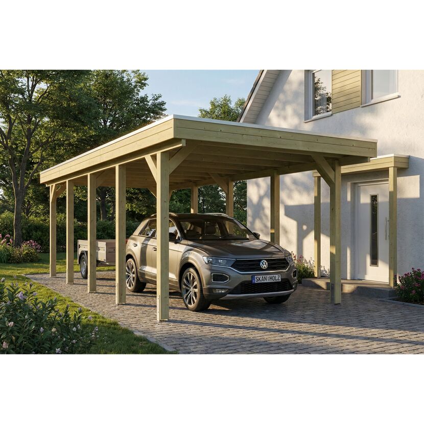 Einzelcarport 'Friesland' grün imprägniert 320 x 860 cm mit EPDM-Dach