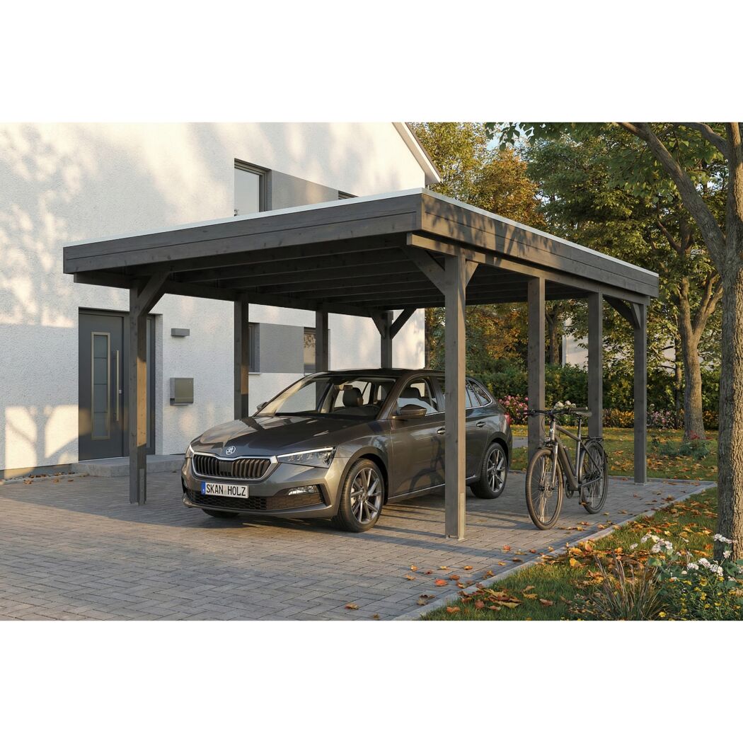 Einzelcarport 'Friesland' schiefergrau 402 x 555 cm mit Stahl-Dachplatten
