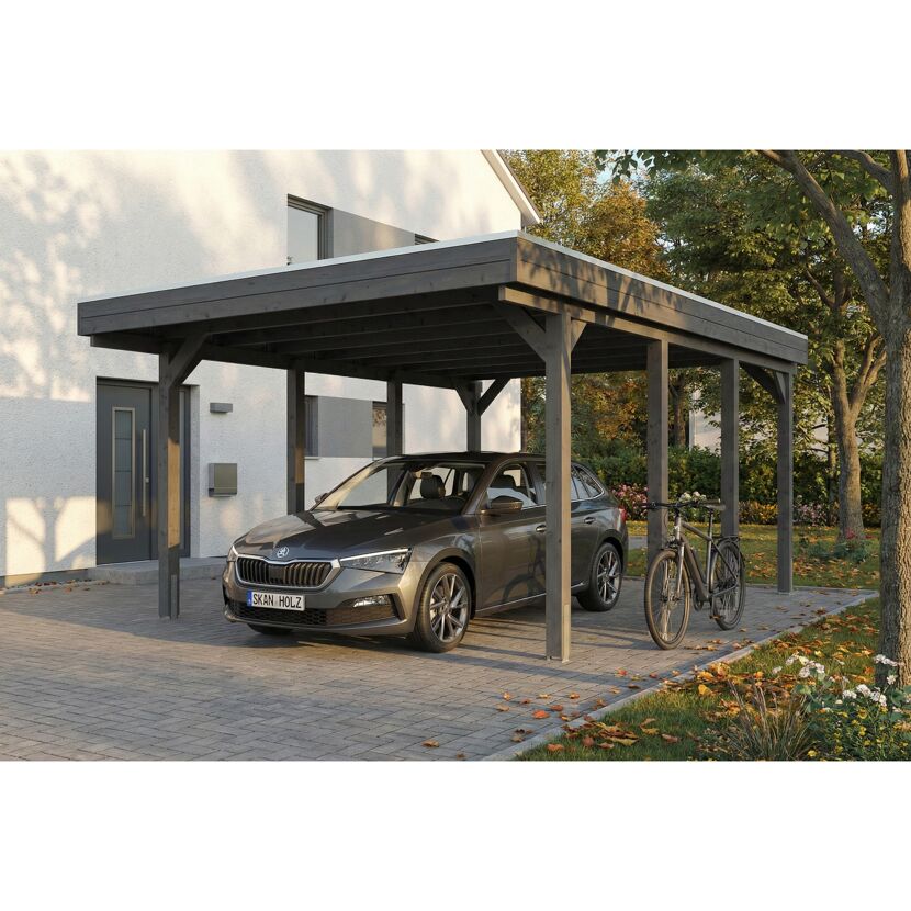 Einzelcarport 'Friesland' schiefergrau 402 x 555 cm mit Stahl-Dachplatten