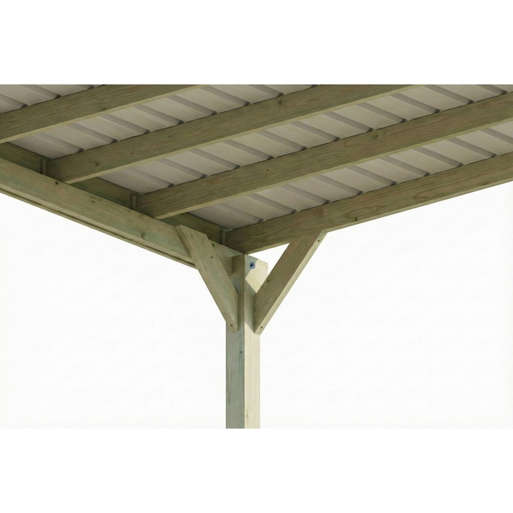 Einzelcarport 'Friesland' grün imprägniert 320 x 860 cm mit Stahl-Dachplatten