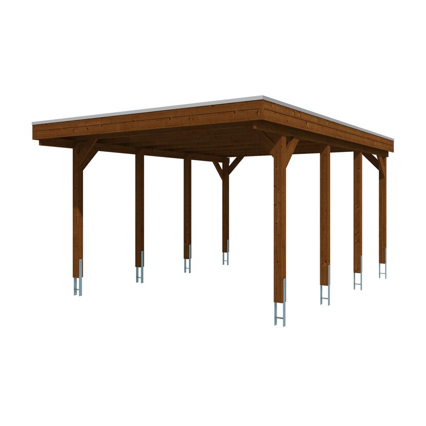 Einzelcarport 'Friesland' nussbaumfarben 402 x 555 cm mit EPDM-Dach
