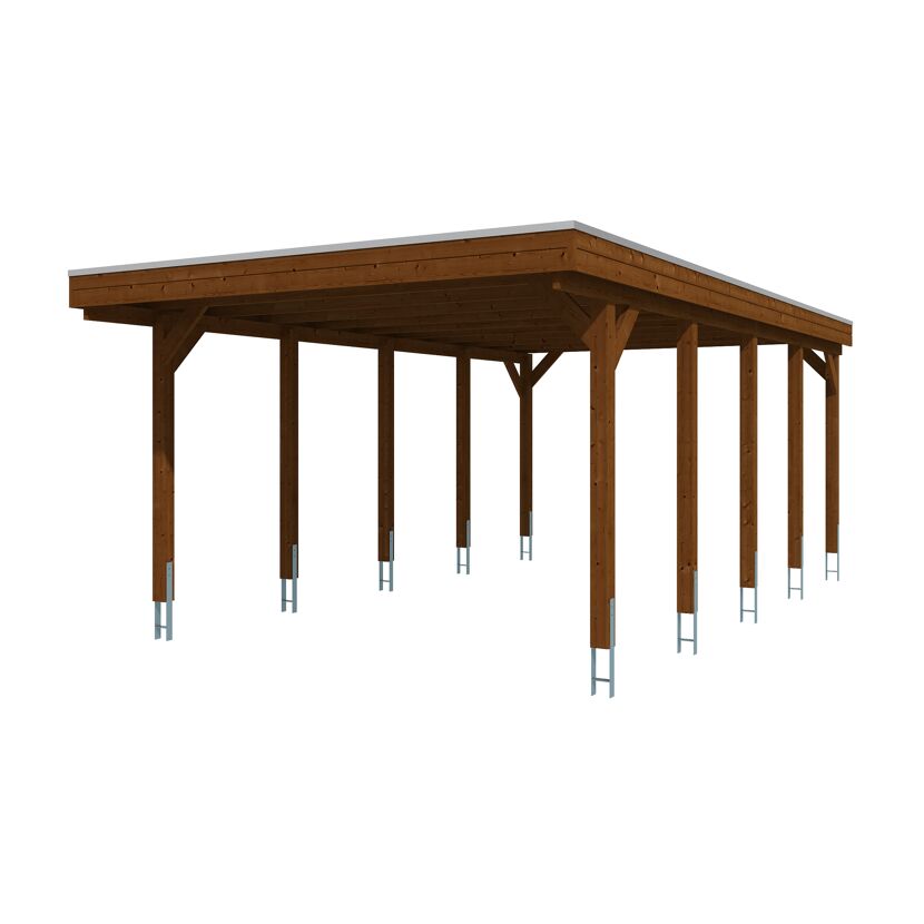 Einzelcarport 'Friesland' nussbaumfarben 402 x 708 cm mit Stahl-Dachplatten