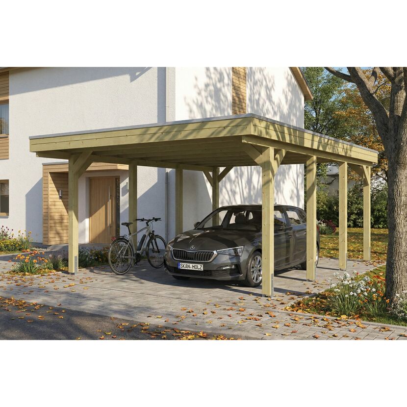 Einzelcarport 'Friesland' grün imprägniert 402 x 555 cm mit EPDM-Dach,