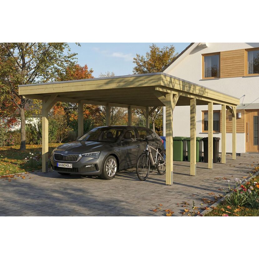 Einzelcarport 'Friesland' grün imprägniert 402 x 708 cm mit EPDM-Dach