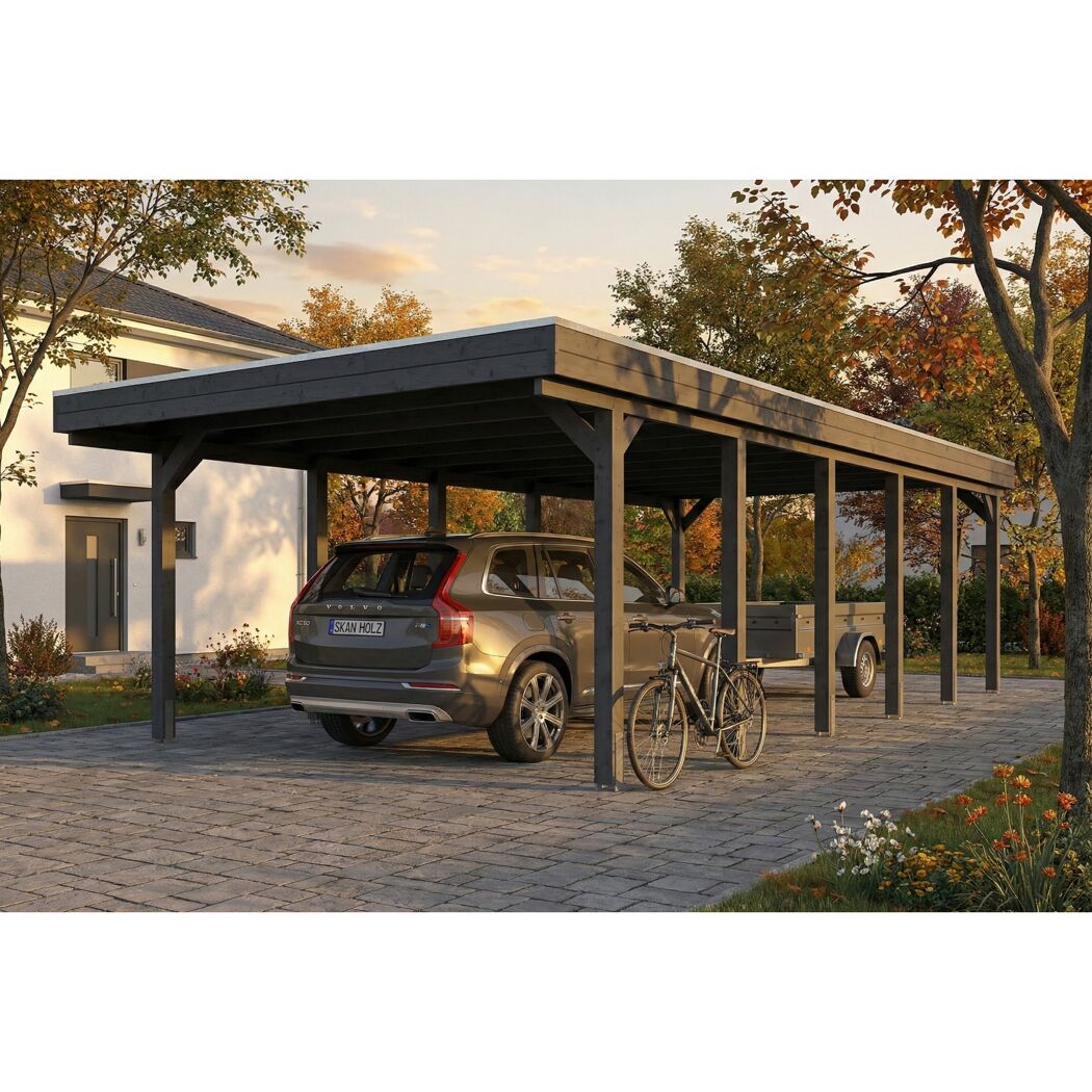 Einzelcarport 'Friesland' schiefergrau 402 x 860 cm mit EPDM-Dach