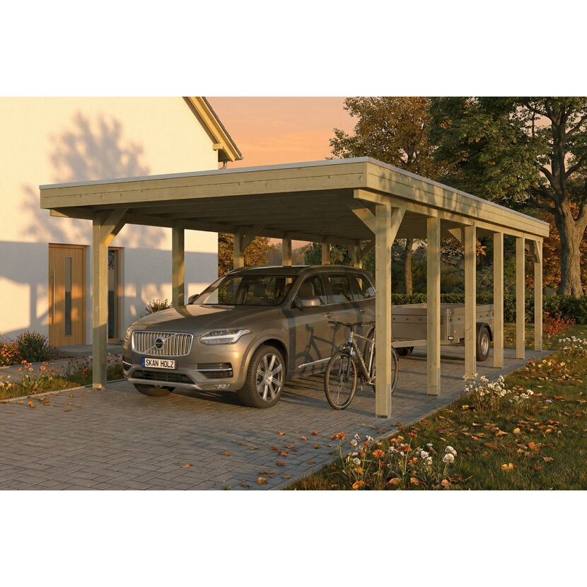 Einzelcarport 'Friesland' grün imprägniert 402 x 860 cm mit EPDM-Dach