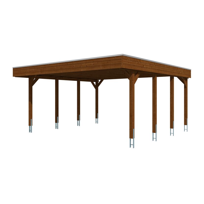 Doppelcarport 'Friesland' nussbaumfarben 546 x 555 cm mit EPDM-Dach