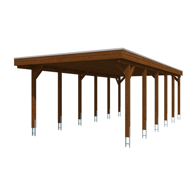 Einzelcarport 'Friesland' nussbaumfarben 402 x 860 cm mit Stahl-Dachplatten