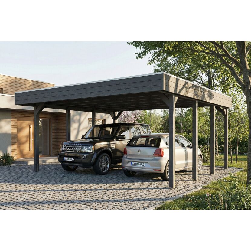 Doppelcarport 'Friesland' schiefergrau 546 x 555 cm mit EPDM-Dach