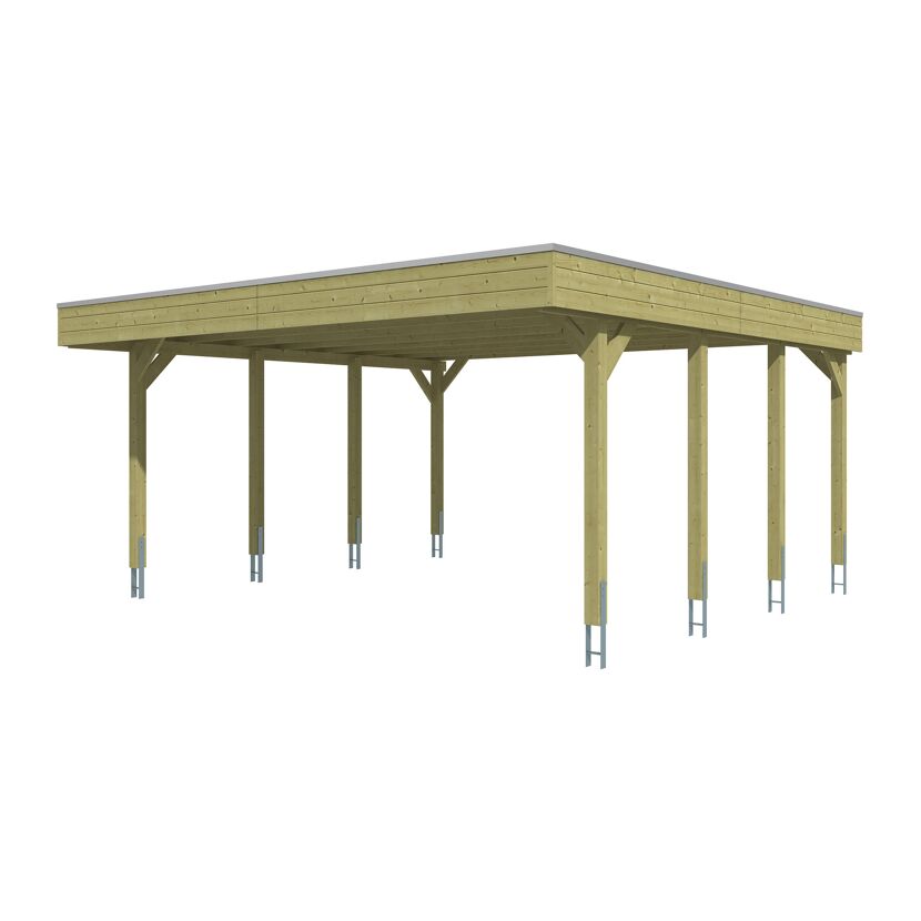 Doppelcarport 'Friesland' grün imprägniert 546 x 555 cm mit Stahl-Dachplatten
