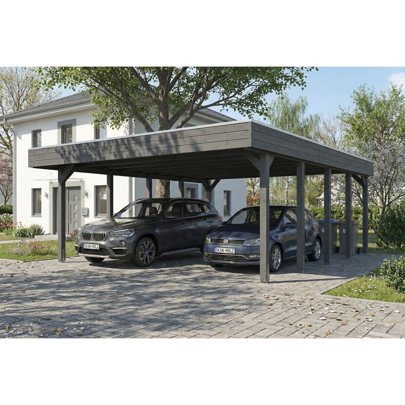 Doppelcarport 'Friesland' schiefergrau 546 x 708 cm mit EPDM-Dach