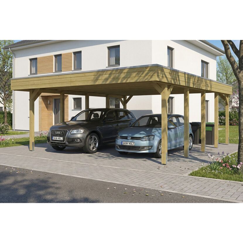 Doppelcarport 'Friesland' grün imprägniert 546 x 708 cm mit EPDM-Dach