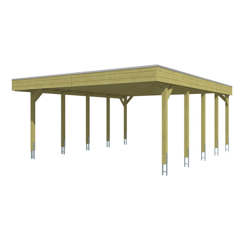 Doppelcarport 'Friesland' grün imprägniert 546 x 708 cm mit EPDM-Dach