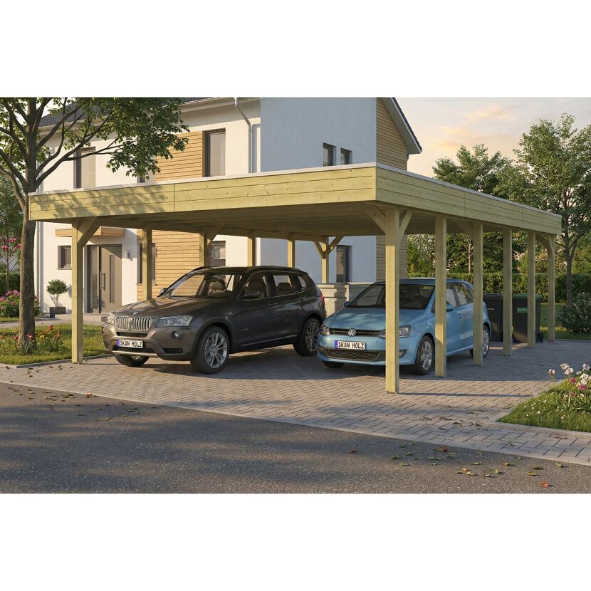 Doppelcarport 'Friesland' grün imprägniert 546 x 860 cm mit EPDM-Dach