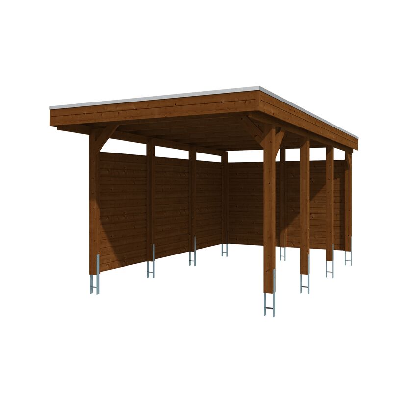 Einzelcarport 'Friesland' Set A nussbaumfarben 320 x 555 cm mit Seiten- und Rückwand