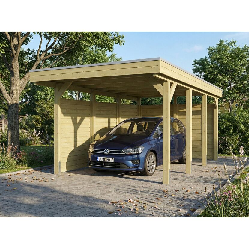 Einzelcarport 'Friesland' Set A grün imprägniert 320 x 555 cm mit Seiten- und Rückwand