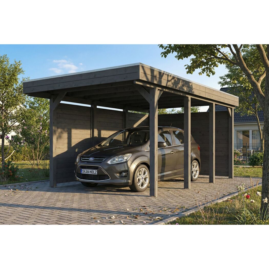 Einzelcarport 'Friesland' Set A schiefergrau 320 x 555 cm mit Seiten- und Rückwand
