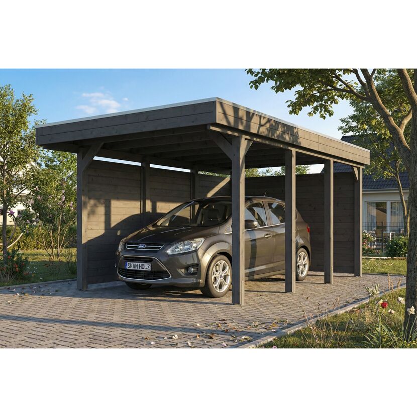 Einzelcarport 'Friesland' Set A schiefergrau 320 x 555 cm mit Seiten- und Rückwand