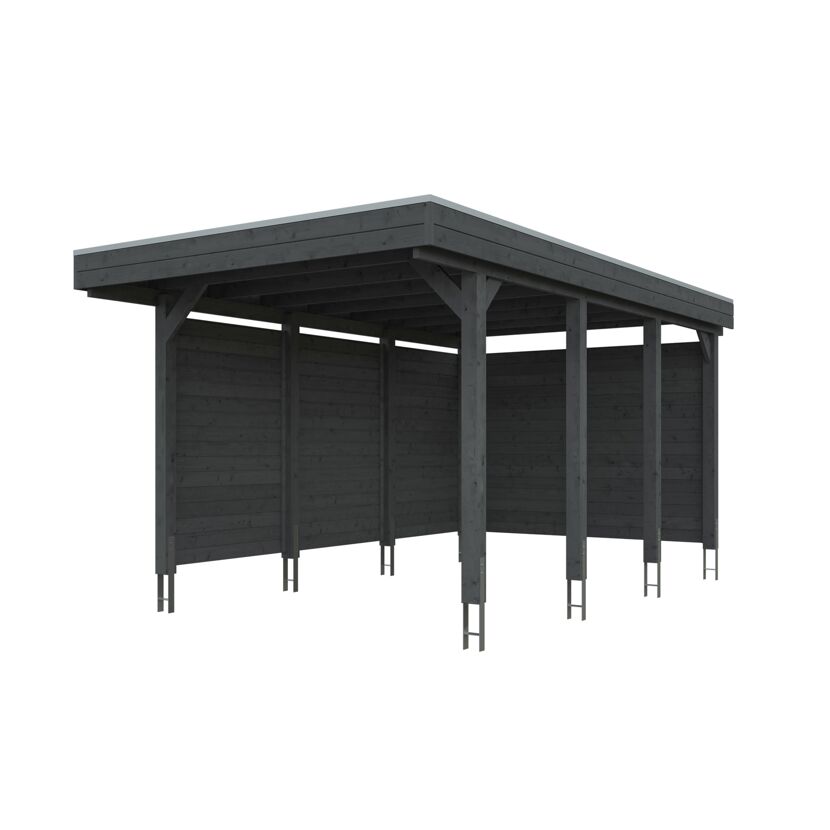Einzelcarport 'Friesland' Set A schiefergrau 320 x 555 cm mit Seiten- und Rückwand