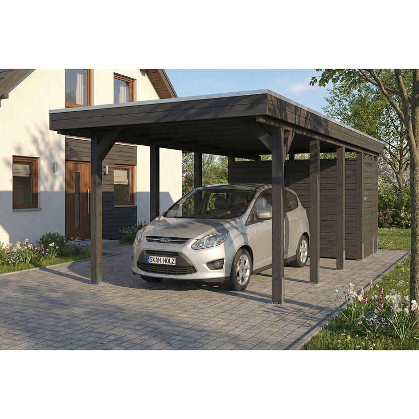 Einzelcarport 'Friesland' Set B schiefergrau 320 x 708 cm mit Abstellraum