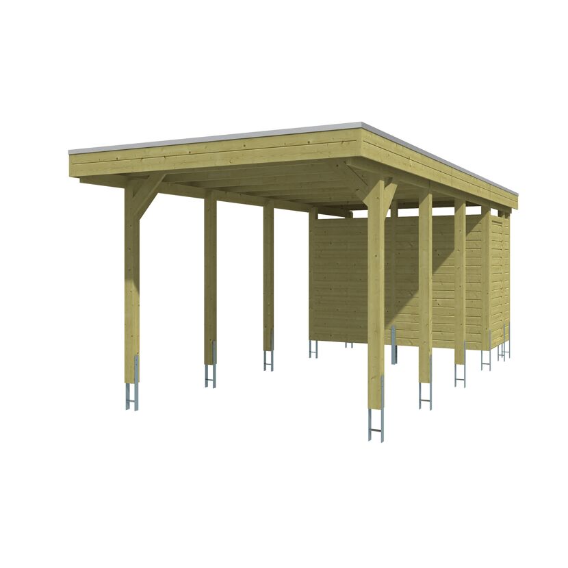 Einzelcarport 'Friesland' Set B grün imprägniert 320 x 708 cm mit Abstellraum