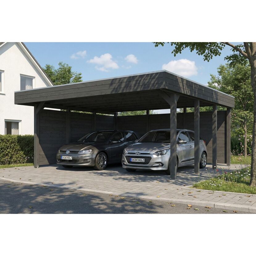 Einzelcarport 'Friesland' Set C schiefergrau 546 x 555 cm mit Seiten- und Rückwand