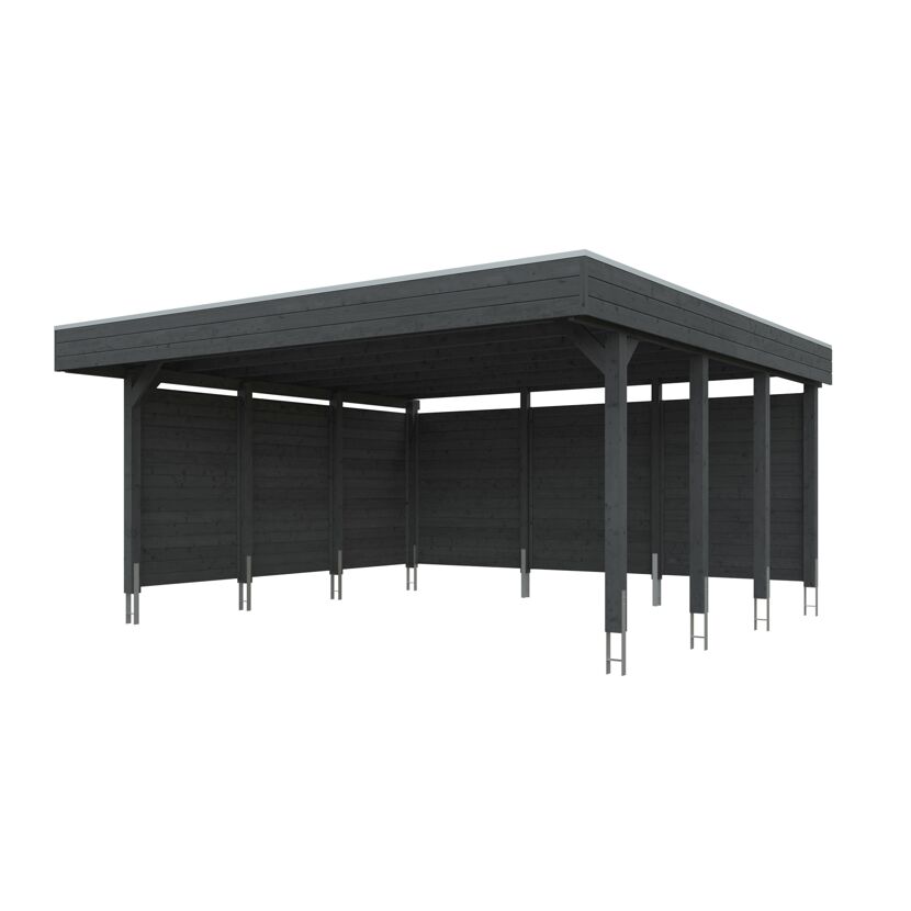 Einzelcarport 'Friesland' Set C schiefergrau 546 x 555 cm mit Seiten- und Rückwand