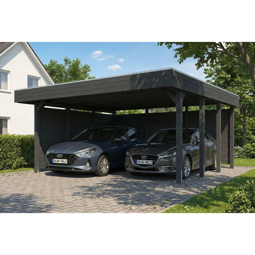 Einzelcarport 'Friesland' Set C anthrazit 546 x 555 cm mit Seiten- und Rückwand