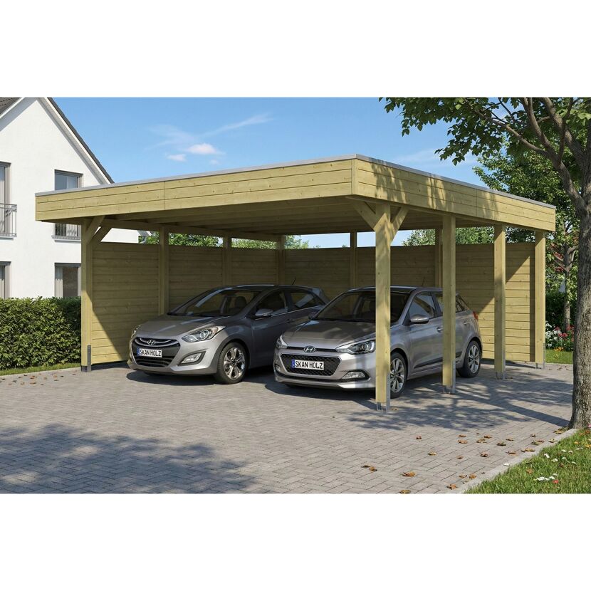 Einzelcarport 'Friesland' Set C grün imprägniert 546 x 555 cm mit Seiten- und Rückwand