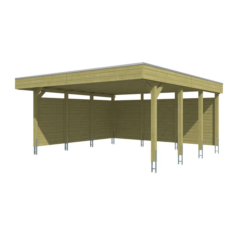 Einzelcarport 'Friesland' Set C grün imprägniert 546 x 555 cm mit Seiten- und Rückwand