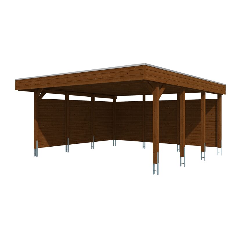 Einzelcarport 'Friesland' Set C nussbaumfarben 546 x 555 cm mit Seiten- und Rückwand