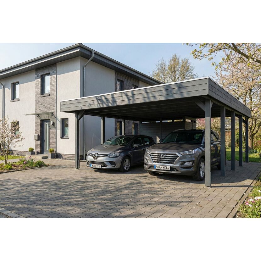 Einzelcarport 'Friesland' Set D schiefergrau 546 x 708 cm mit Abstellraum