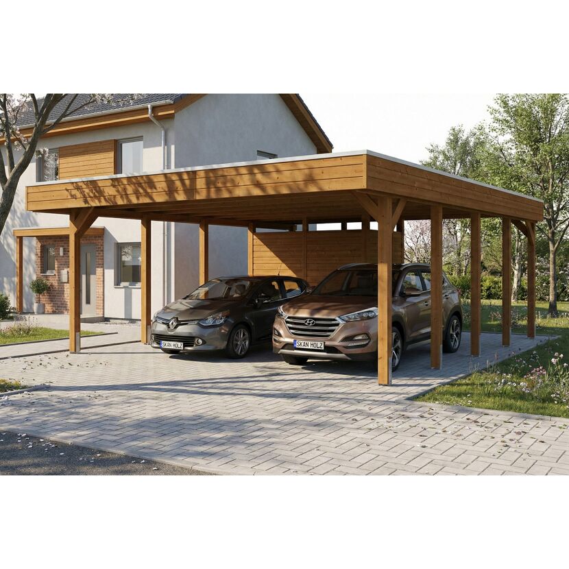Einzelcarport 'Friesland' Set D nussbaumfarben 546 x 708 cm mit Abstellraum