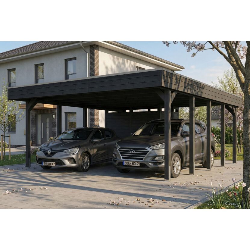 Einzelcarport 'Friesland' Set D anthrazit 546 x 708 cm mit Abstellraum