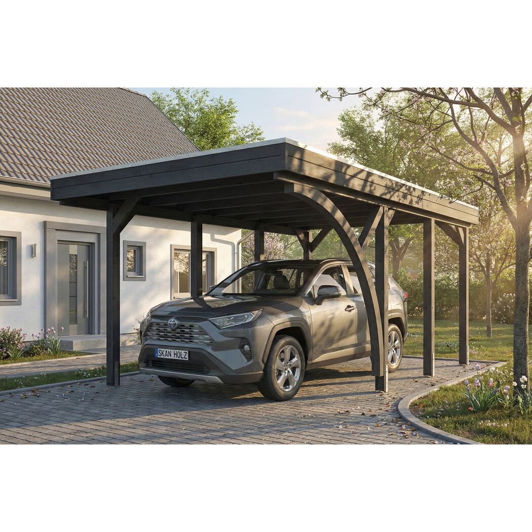 Einzelcarport 'Friesland' Set E schiefergrau 320 x 555 cm mit Einfahrtsbogen
