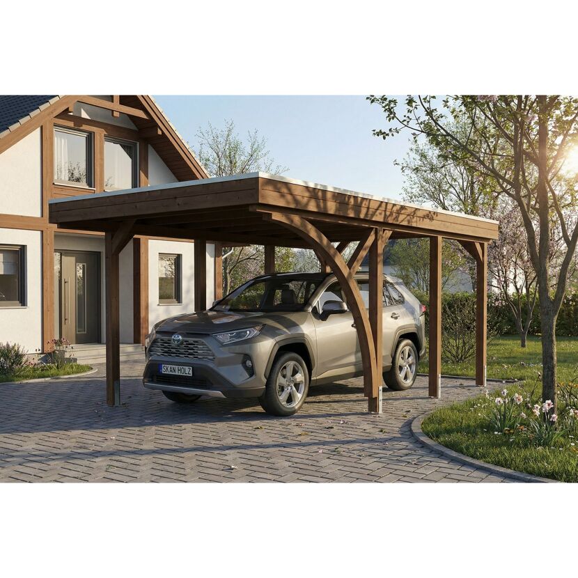 Einzelcarport 'Friesland' Set E nussbaumfarben 320 x 555 cm mit Einfahrtsbogen