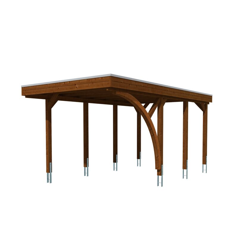 Einzelcarport 'Friesland' Set E nussbaumfarben 320 x 555 cm mit Einfahrtsbogen