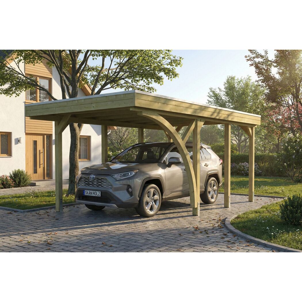 Einzelcarport 'Friesland' Set E grün imprägniert 320 x 555 cm mit Einfahrtsbogen