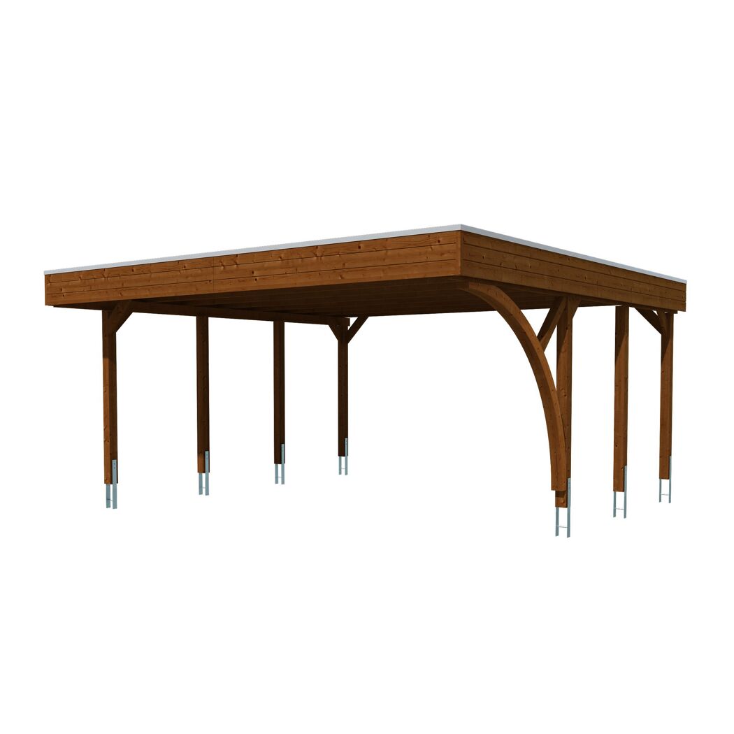 Einzelcarport 'Friesland' Set G nussbaumfarben 546 x 555 cm mit Einfahrtsbogen