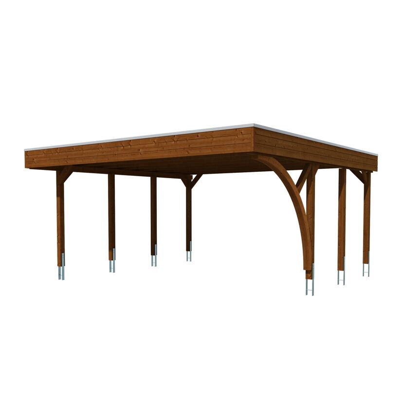 Einzelcarport 'Friesland' Set G nussbaumfarben 546 x 555 cm mit Einfahrtsbogen