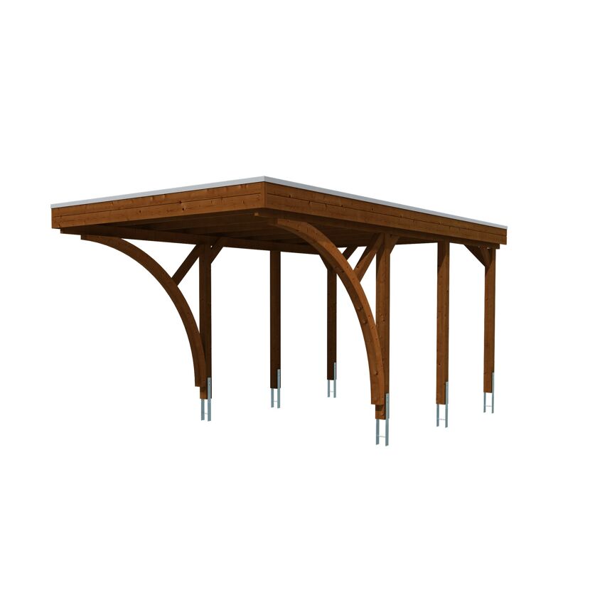 Einzelcarport 'Friesland' Set F nussbaumfarben 320 x 555 cm mit zwei Einfahrtsbögen