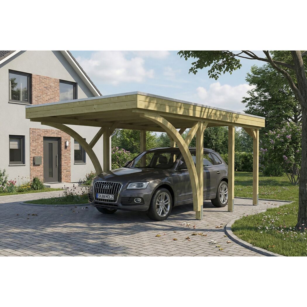 Einzelcarport 'Friesland' Set F grün imprägniert 320 x 555 cm mit zwei Einfahrtsbögen