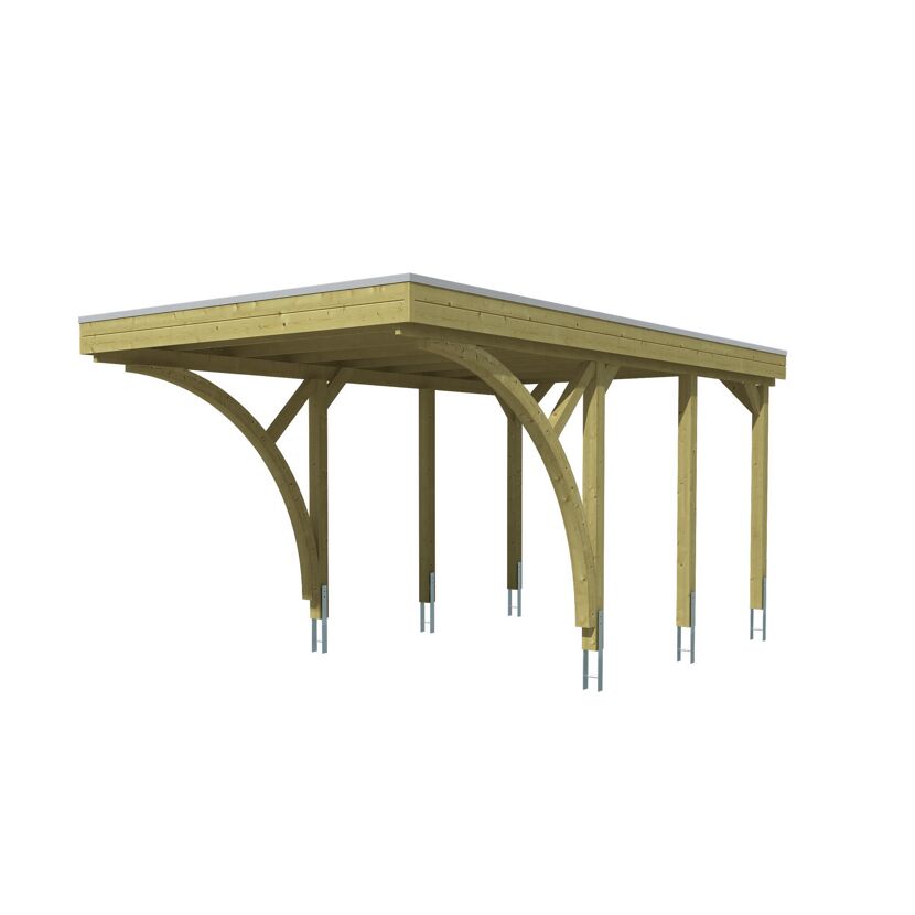 Einzelcarport 'Friesland' Set F grün imprägniert 320 x 555 cm mit zwei Einfahrtsbögen