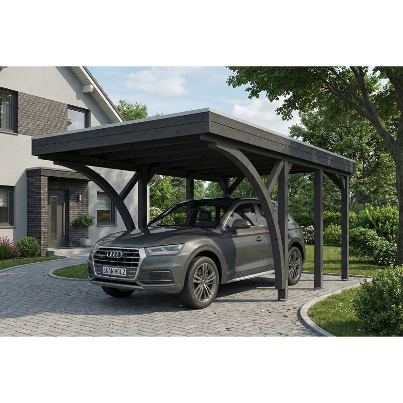 Einzelcarport 'Friesland' Set F schiefergrau 320 x 555 cm mit zwei Einfahrtsbögen