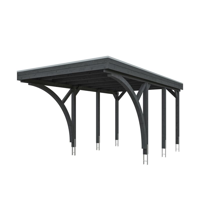 Einzelcarport 'Friesland' Set F schiefergrau 320 x 555 cm mit zwei Einfahrtsbögen